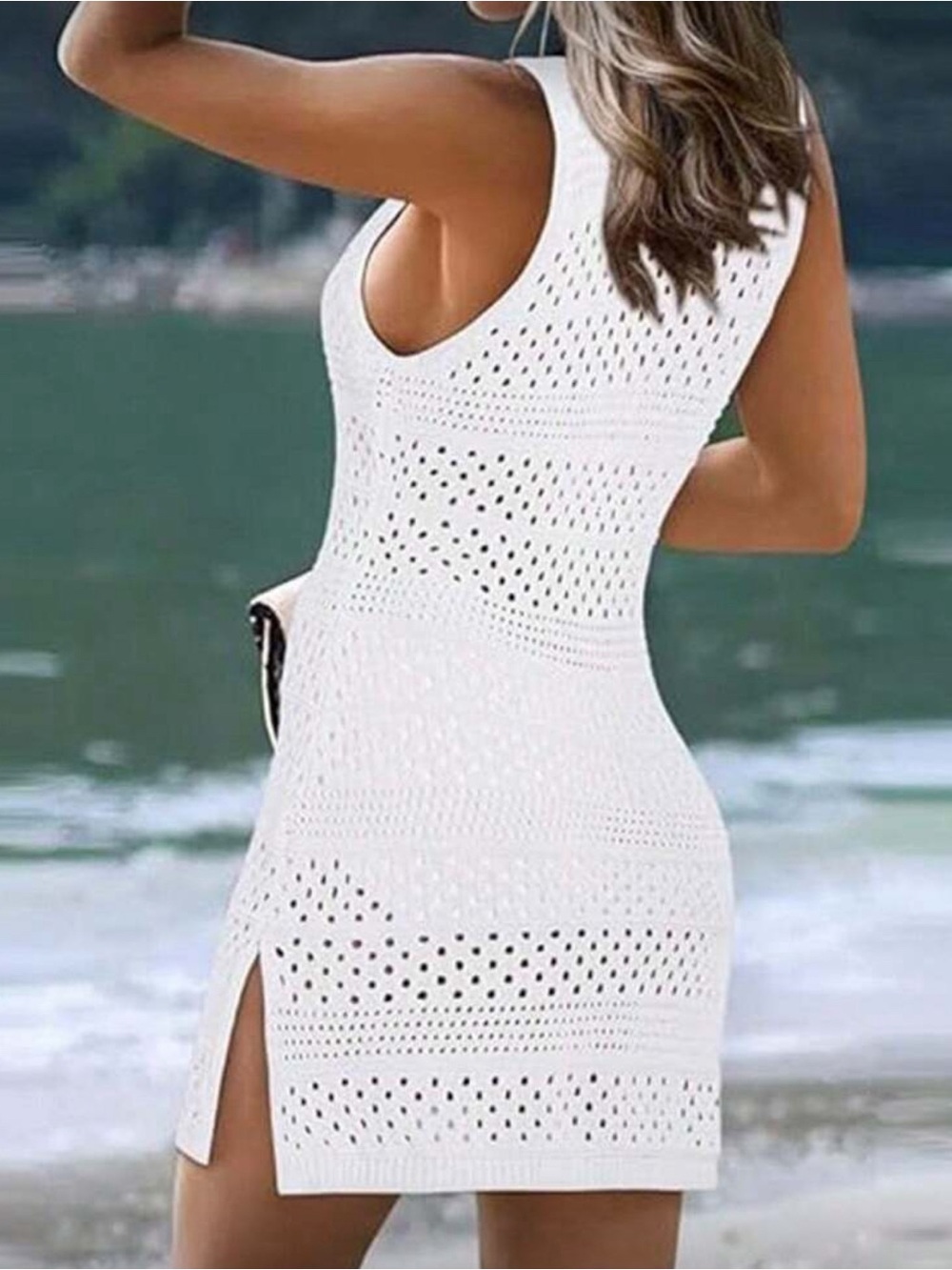 White Crochet Swim Cover-Up Dress - Women Swim - Picture 2 of 2